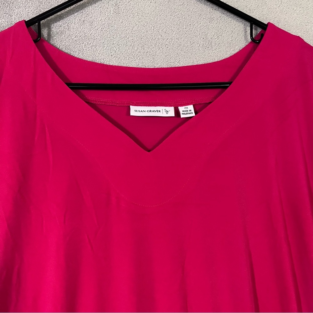 Susan Graver 2X Oversized Liquid Knit Top Dark Pink Solid Womens Plus - Picture 2 of 5
